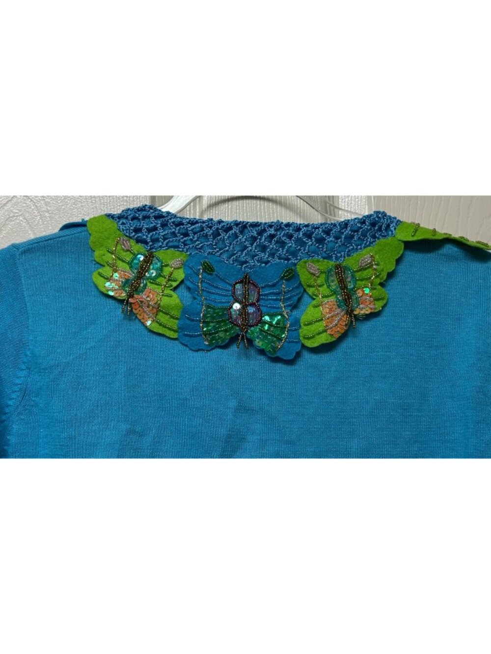 Storybook Knits Butterfly Embellished Cardigan Blue Grandmacore Fairycore Sz Sm - Picture 7 of 9